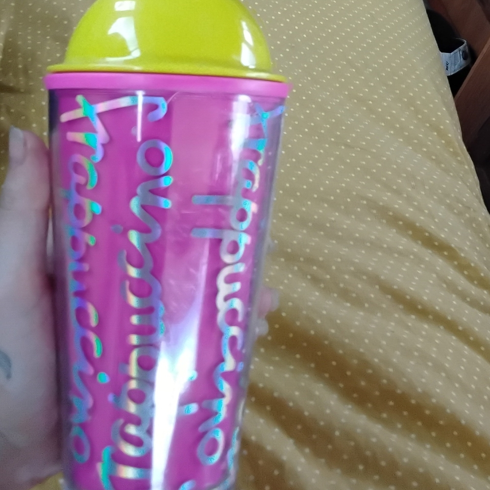 Starbucks Pink Tumbler with Yellow Lid